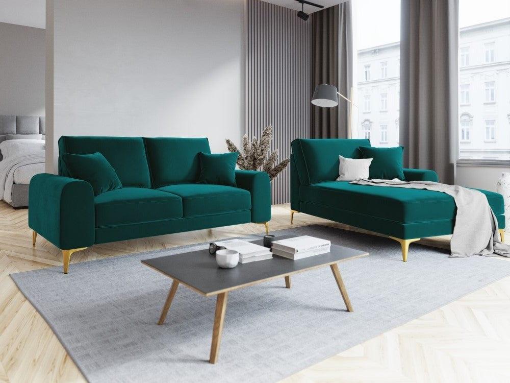Szezlong aksamitny prawostronny MADARA turkusowy ze złotą podstawą Mazzini Sofas Eye on Design
