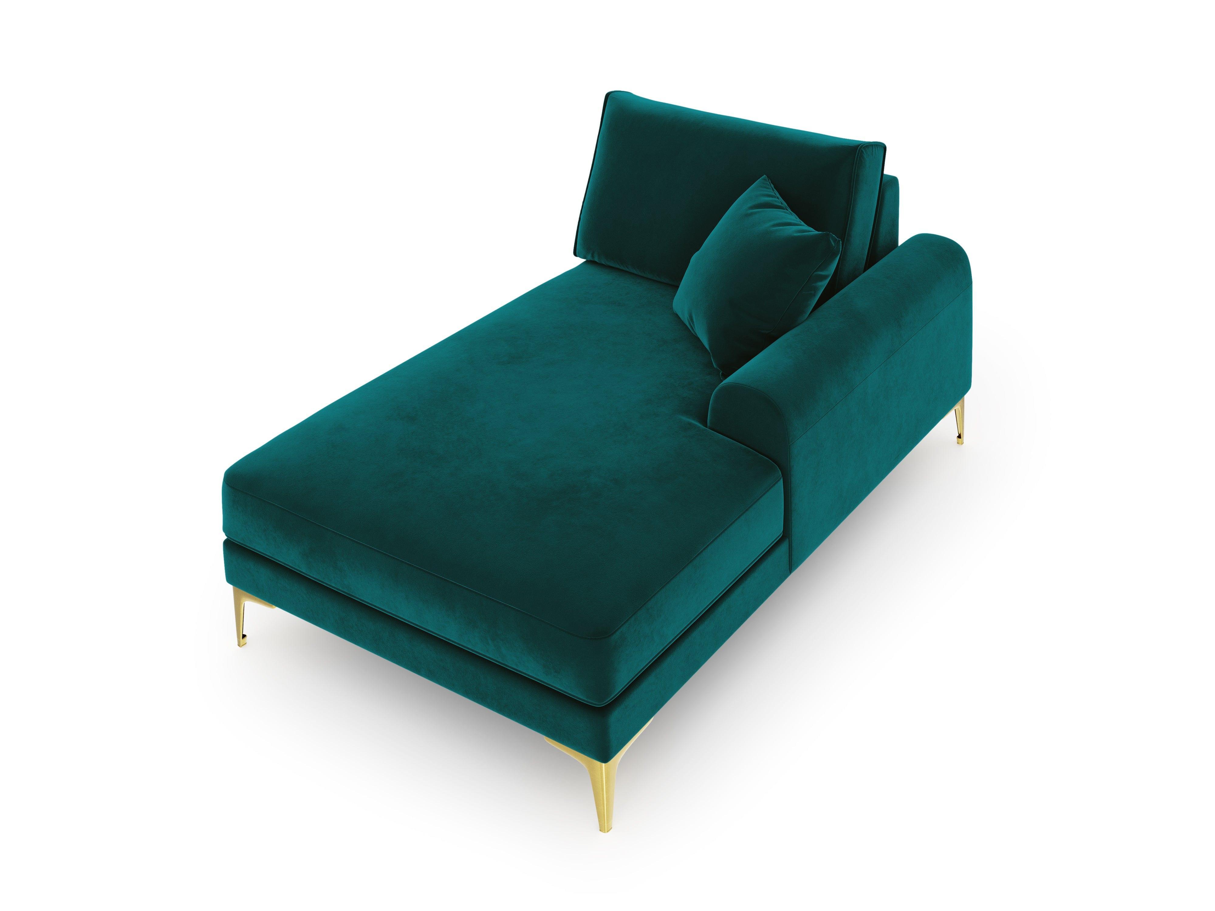 Szezlong aksamitny prawostronny MADARA turkusowy ze złotą podstawą Mazzini Sofas Eye on Design