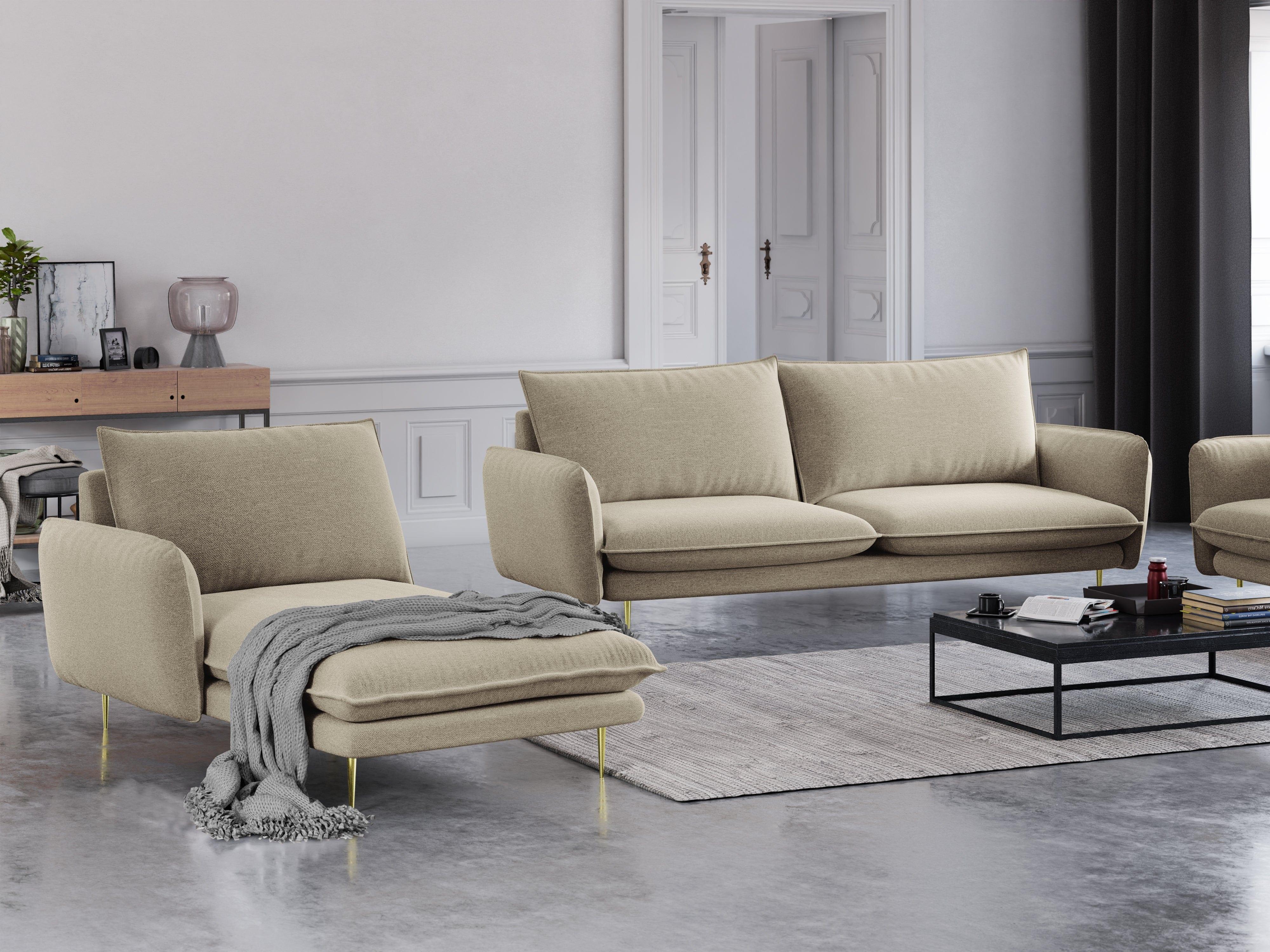 Szezlong lewostronny VIENNA beżowy ze złotą podstawą Cosmopolitan Design Eye on Design