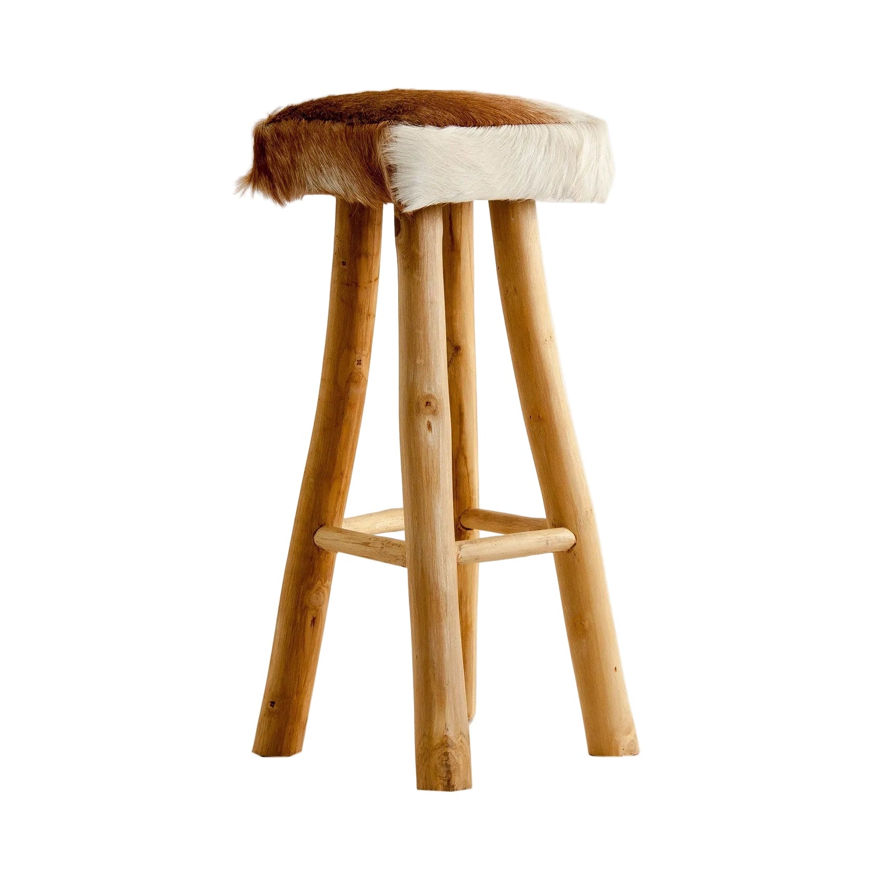 DALLAS Bar Stool Brown and White Leather with Wooden Base