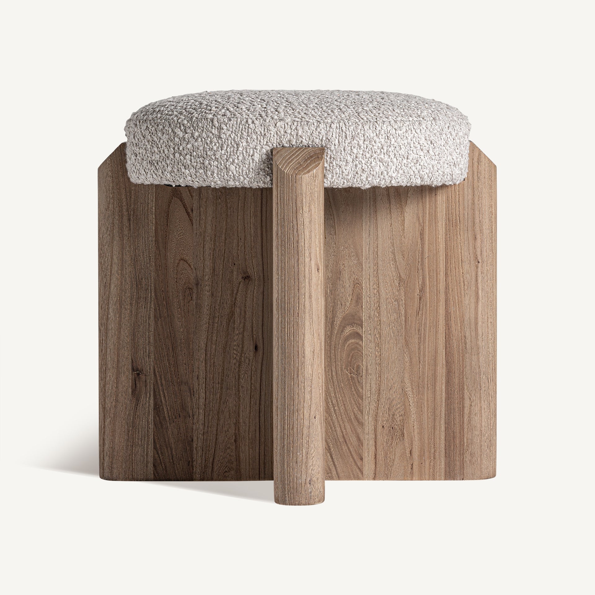 JACQUARD Stool in Elm Wood with Beige Seat
