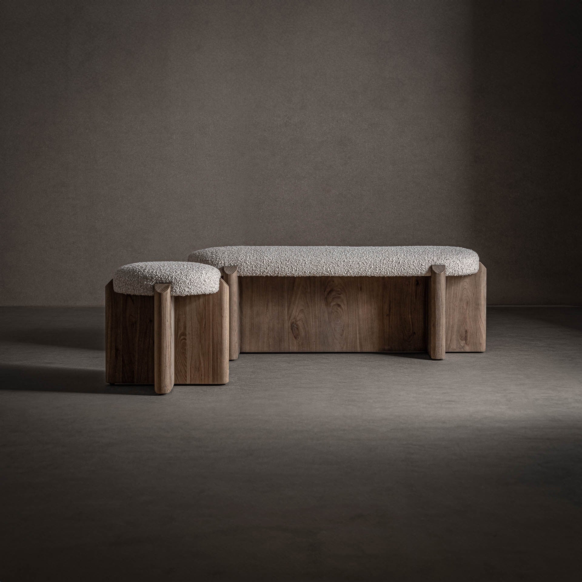 JACQUARD Stool in Elm Wood with Beige Seat