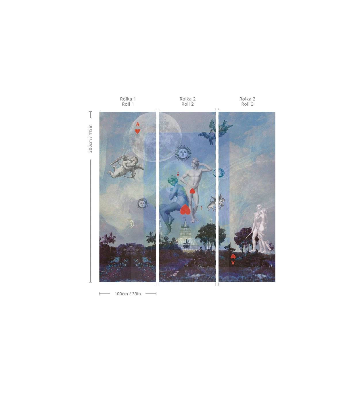 Wallpaper with Artistic Landscape AMORE Blue