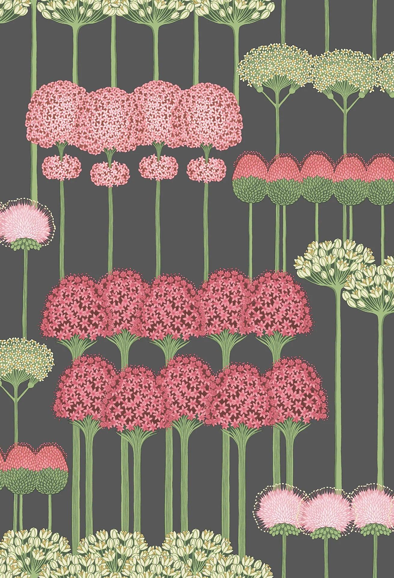 Tapeta s rastlinným motívom kvetov BOTANICAL BOTANICA - Allium ružová na čiernej