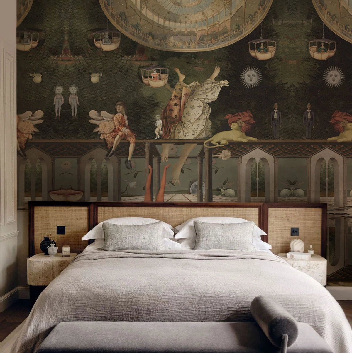 Tapeta s umeleckou krajinou CAROUSEL zelená so zlatou