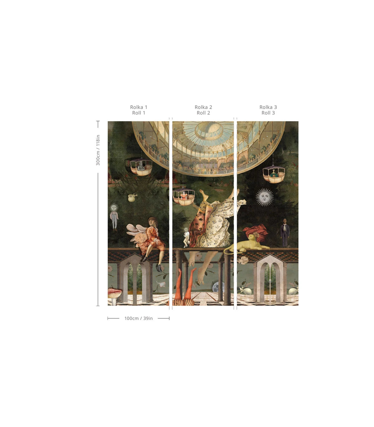 Tapeta s umeleckou krajinou CAROUSEL zelená so zlatou