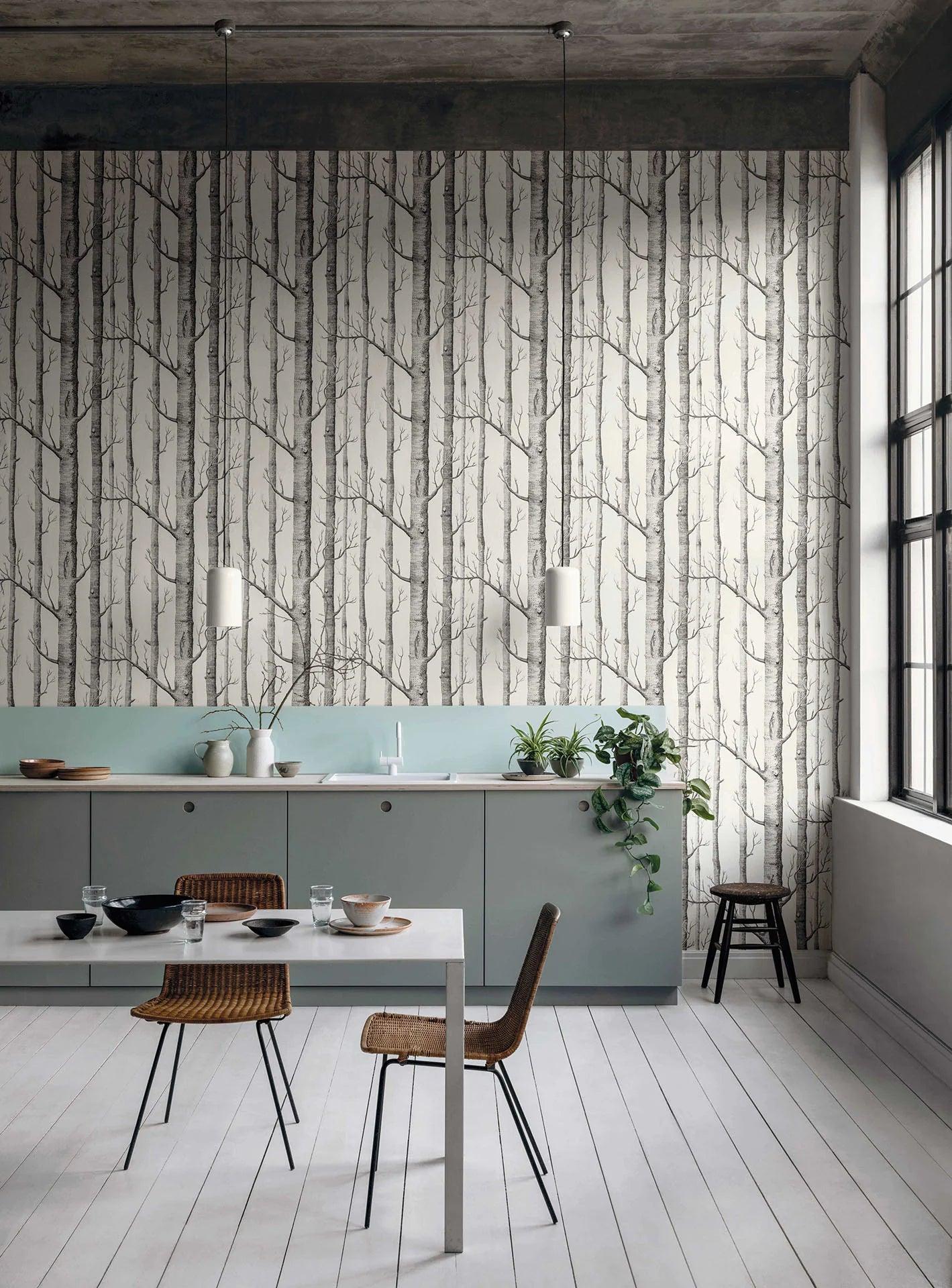 Wallpaper with a plant motif of trees and forest CONTEMPORARY COLLECTION - Woods silver foil