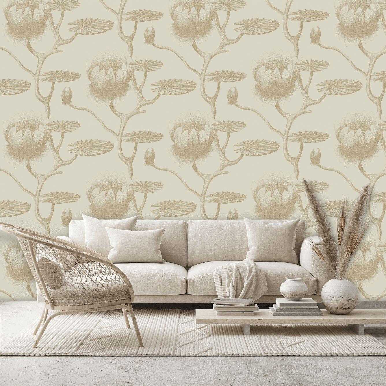 Contemporary Restyled Floral Pattern Wallpaper - Beige Lily