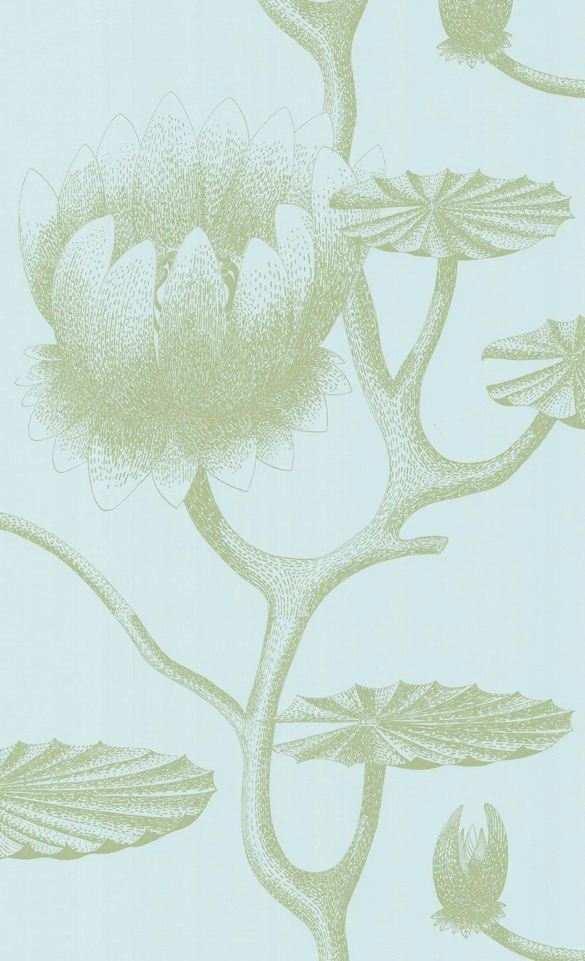 Contemporary Restyled Floral Wallpaper - Blue Lily