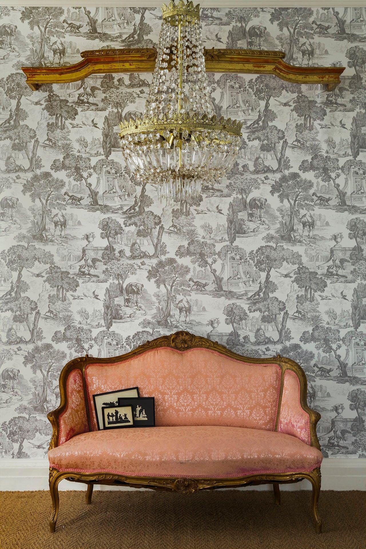 Wallpaper with a landscape of a fairy-tale forest FOLIE - Versailles red