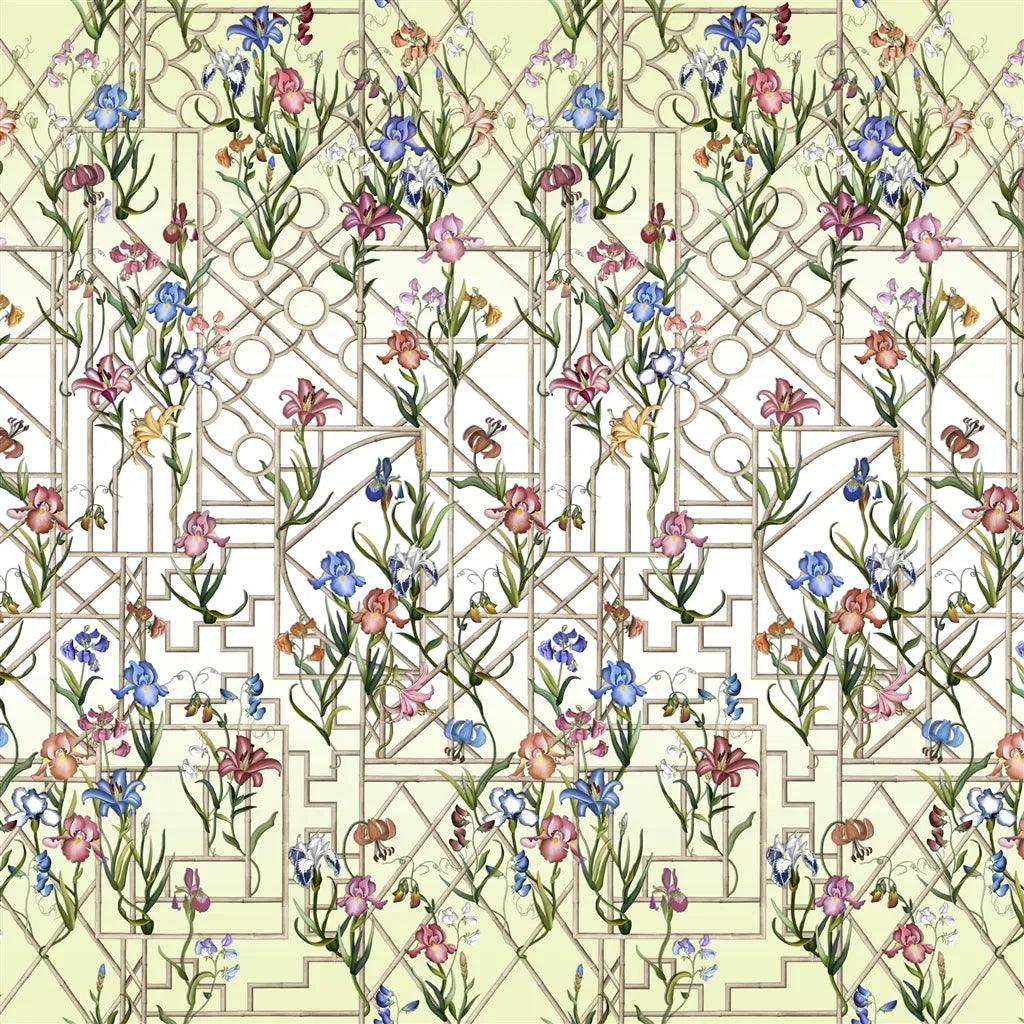 Tapeta FRETWORK GARDEN PANORAMIC CITRON biały z zielonym Christian Lacroix Eye on Design