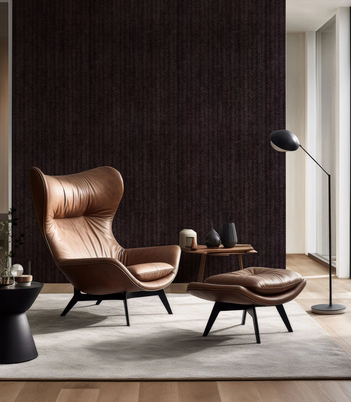 Tapeta s geometrickým vzorom rybej kosti HERRINGBONE BURGUNDY burgundová