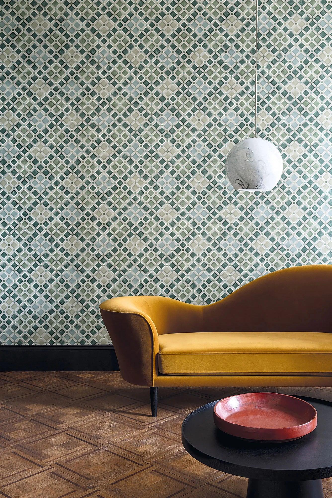 Wallpaper with a geometric pattern resembling oriental mosaic MARTYN LAWRENCE BULLARD - Gray Zellige