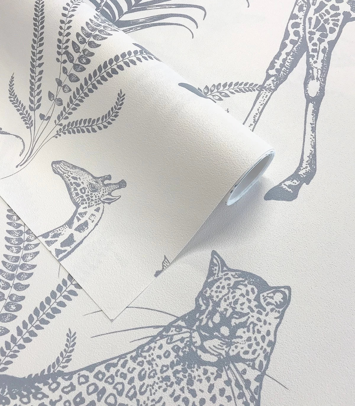 Safari Blue Animal Print Wallpaper in Light Blue with White