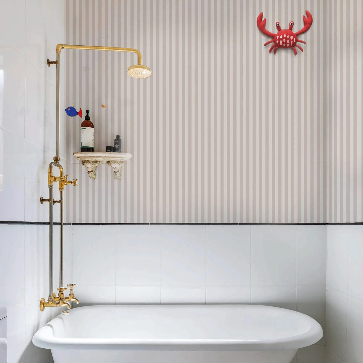 Non-woven wallpaper in stripes STRIPE ROSE HAZE beige