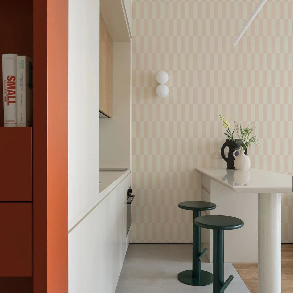 Non-woven wallpaper with geometric pattern TETRIS STRIPE pink