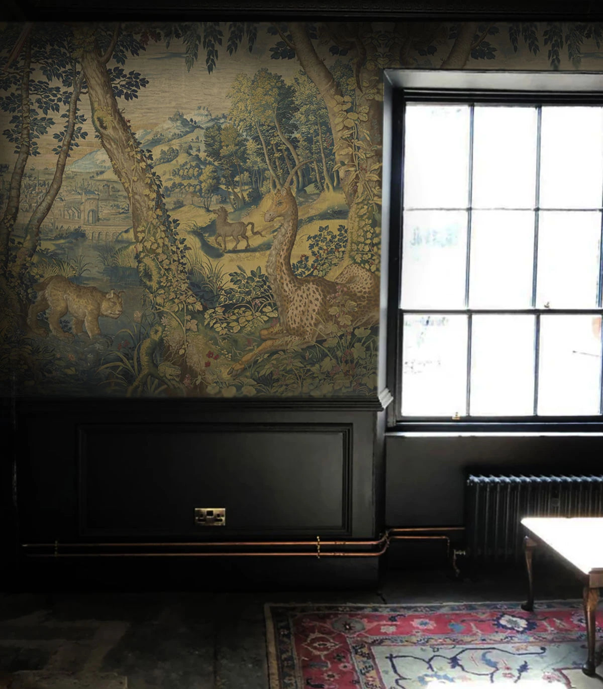 Tapeta s krajinou magického lesa UNICORN ARRAS zelená s hnedou