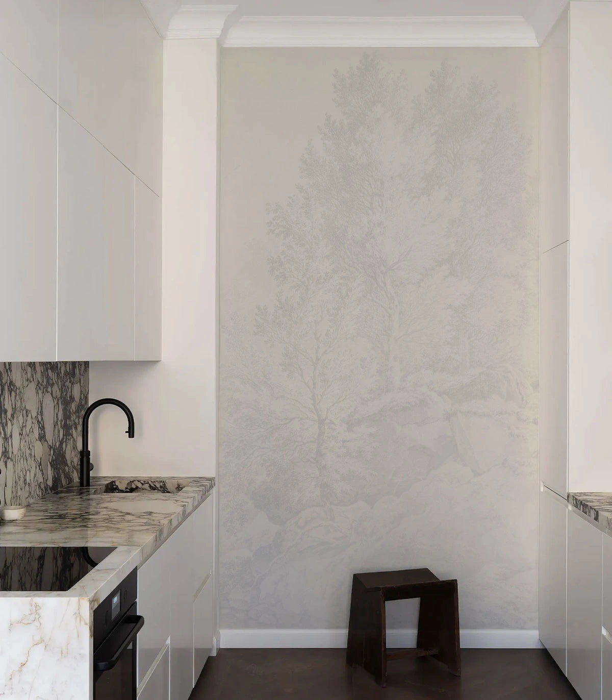 Wallpaper with a Landscape of Trees WHISPERING TREES BLUE azure