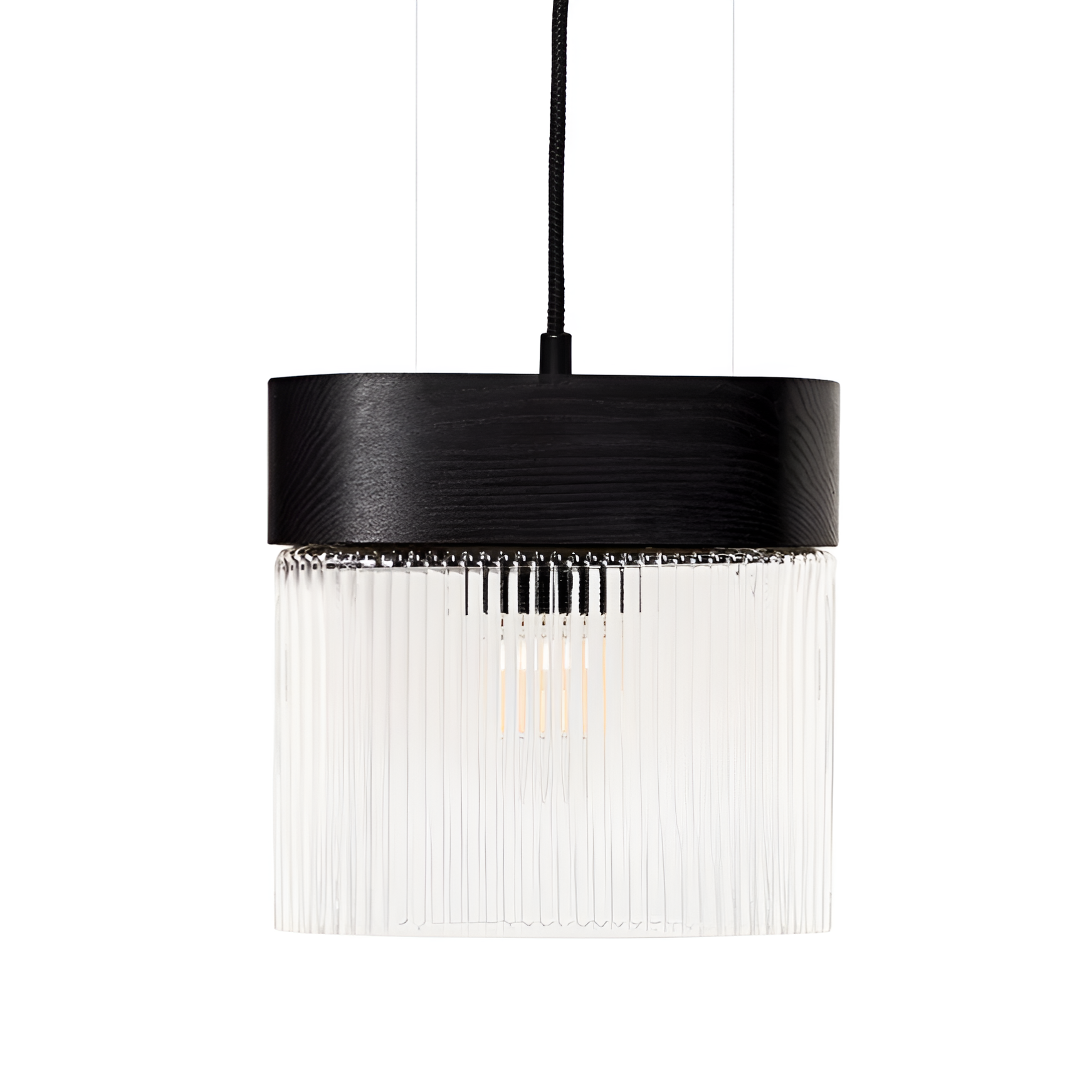 FLUMINA pendant lamp with ribbed glass and black ash wood