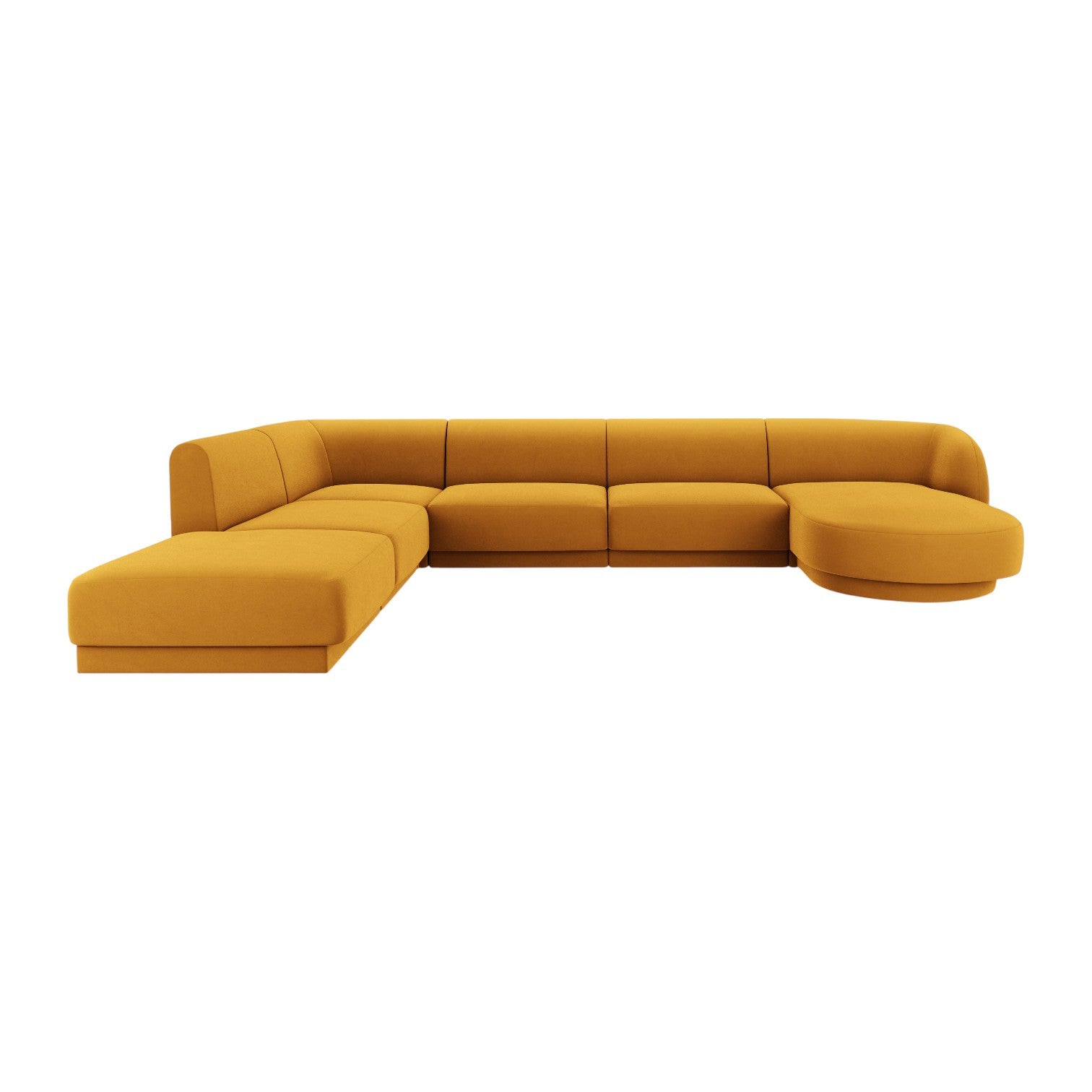 Velvet corner sofa for 6 people in left-facing U shape MILEY yellow