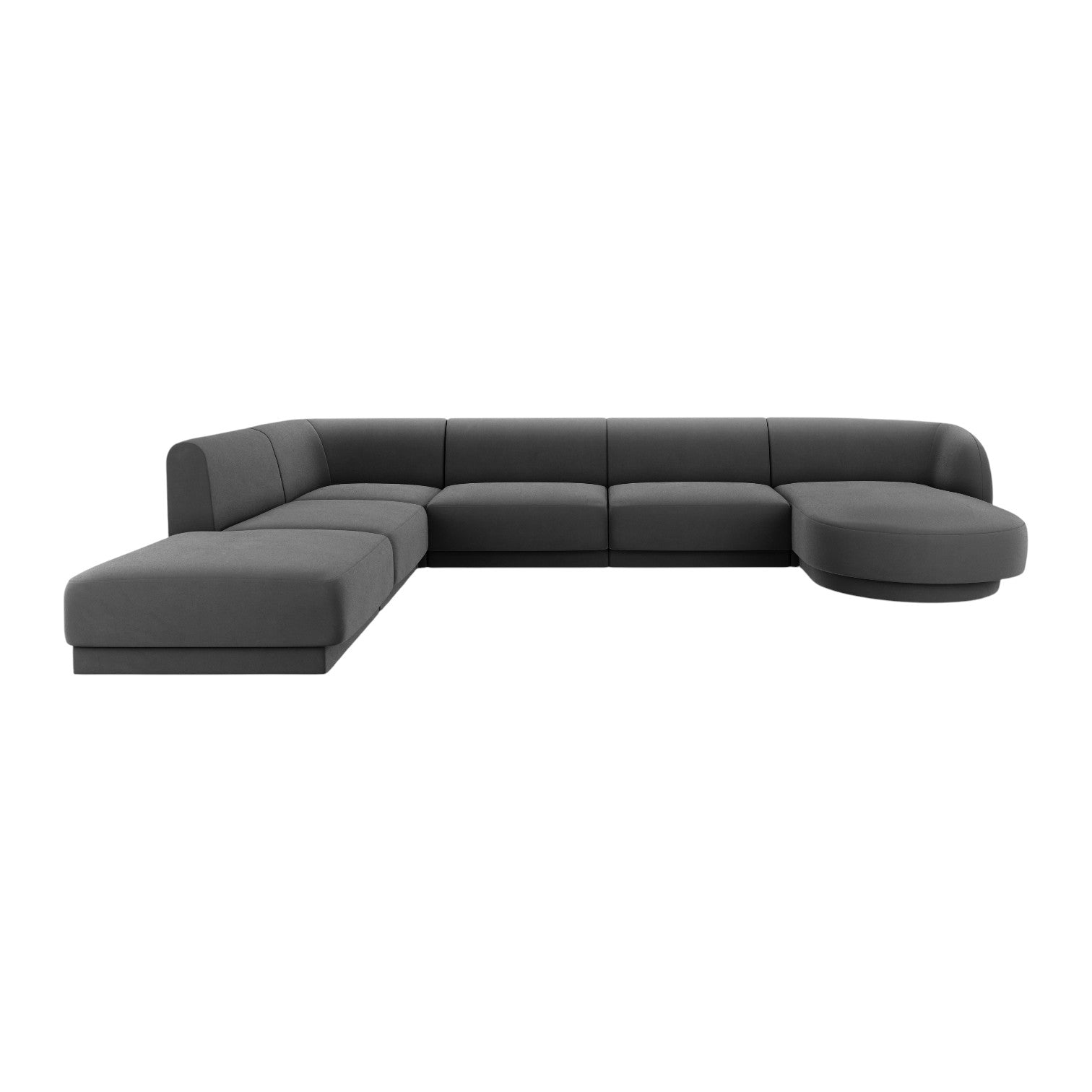 Velvet corner sofa for 6 people in left-facing U shape MILEY dark gray