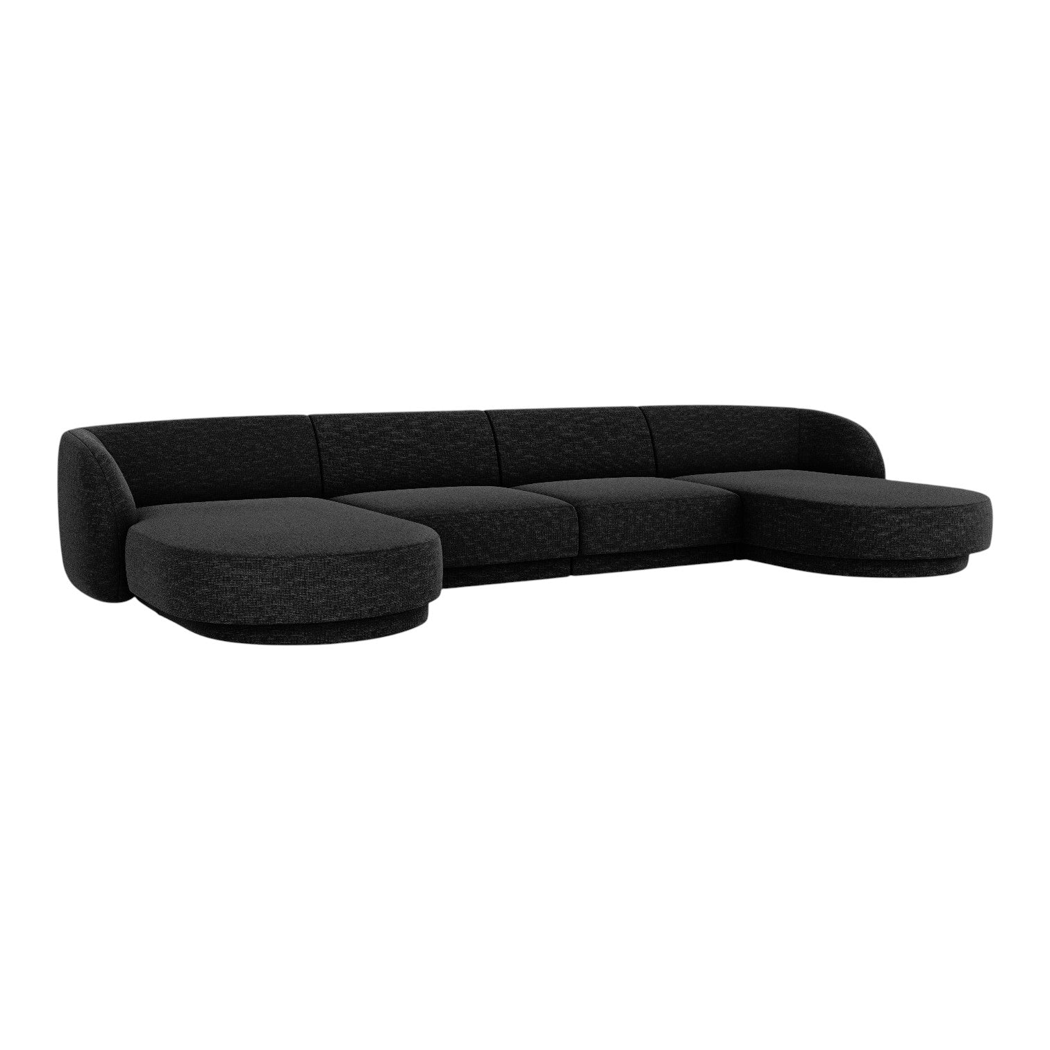 Panoramic Corner Sofa for 5 People MILEY Black Chenille Silky