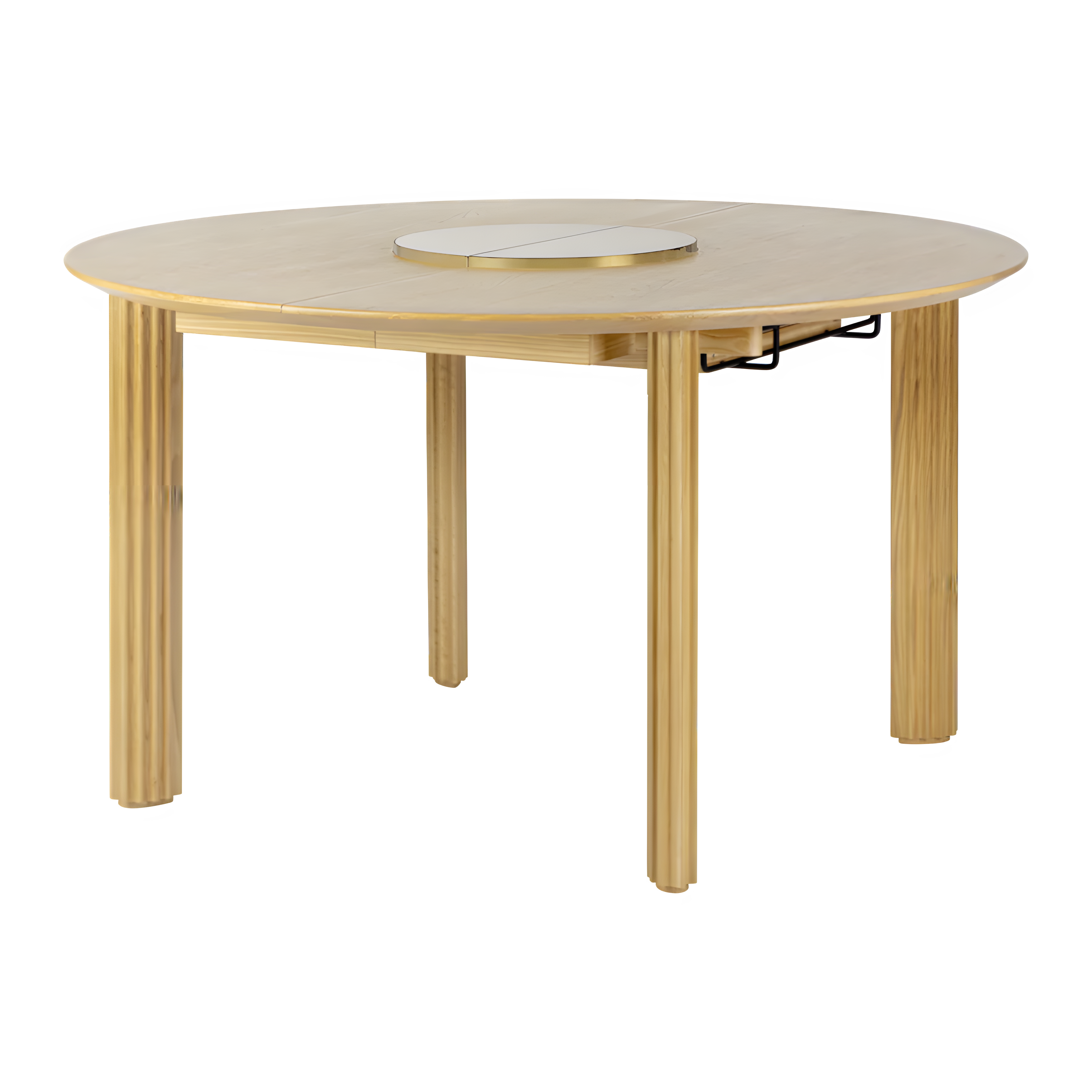 COMFORT CIRCLE round extendable table made of oak with a brass pedestal