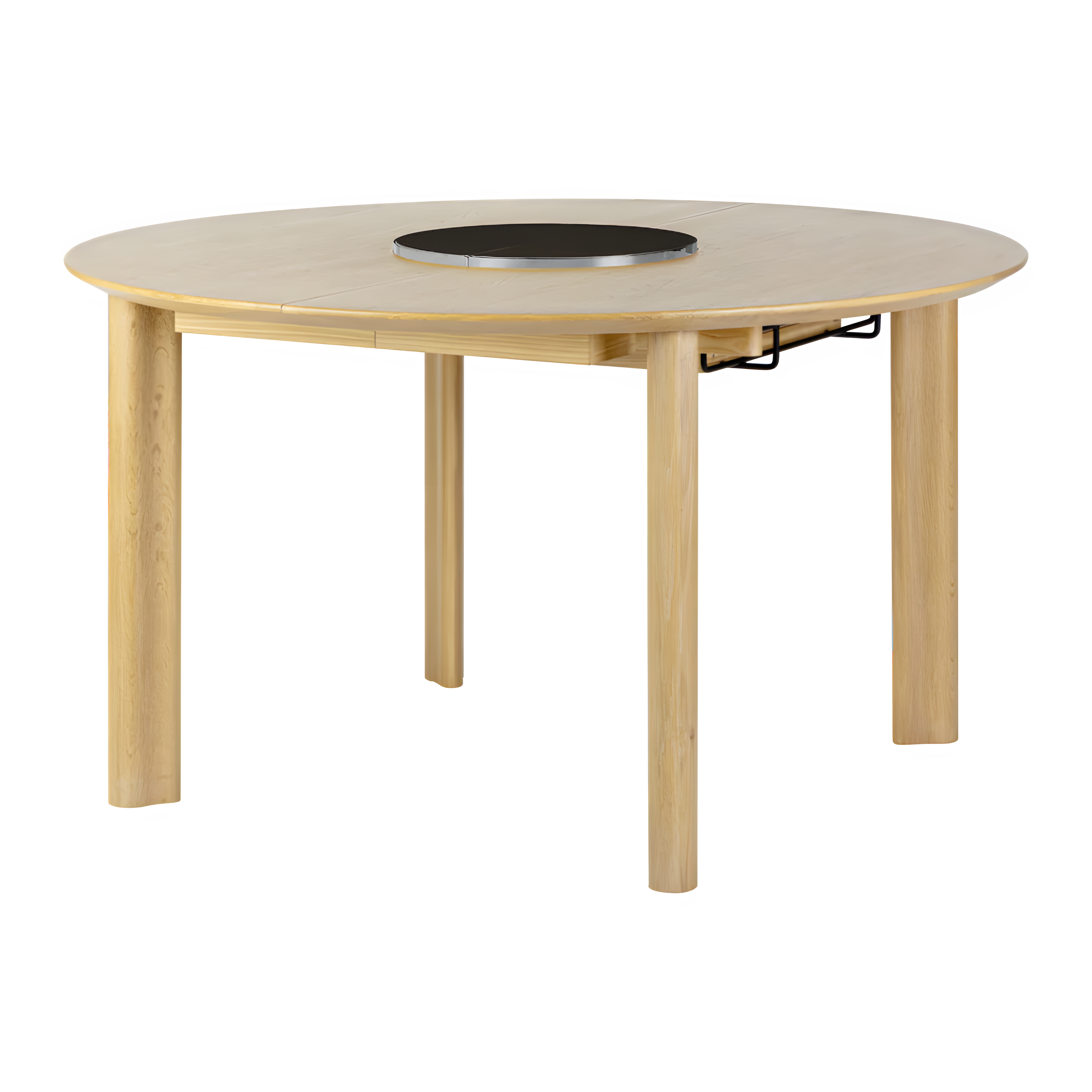 COMFORT CIRCLE round extendable table made of oak with a steel base