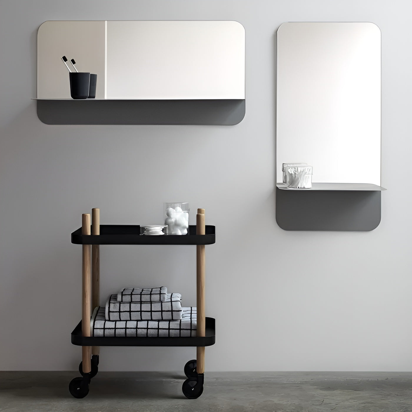 HORIZON HORIZONTAL Mirror with Shelf Gray