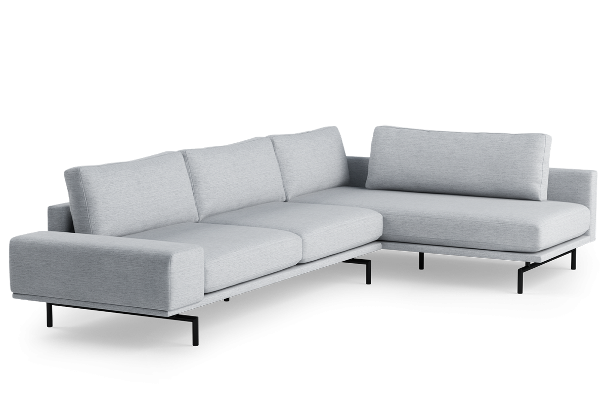 Rohová sedačka pre 4 osoby pravostranná BRIXTON čalúnená s čiernym podstavcom
