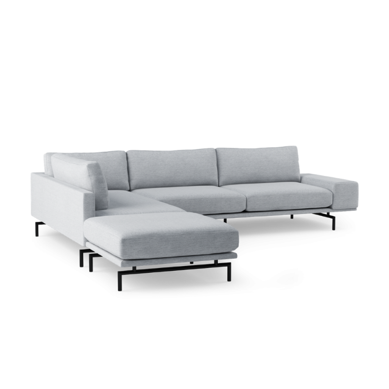 Rohová sedačka pre 5 osôb ľavostranná BRIXTON čalúnená s čiernym podstavcom