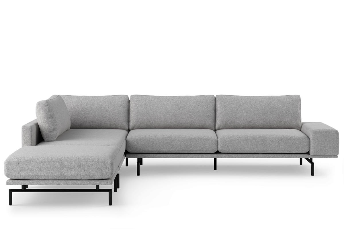 Rohová sedačka pre 5 osôb ľavostranná BRIXTON čalúnená s čiernym podstavcom