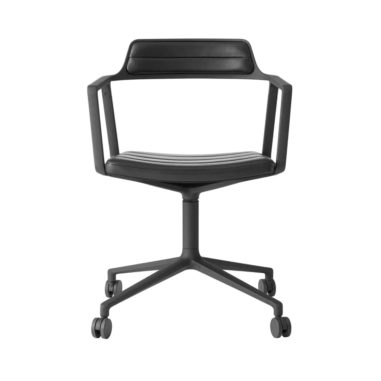 Office Chair 452 Black Leather with Black Metal Base