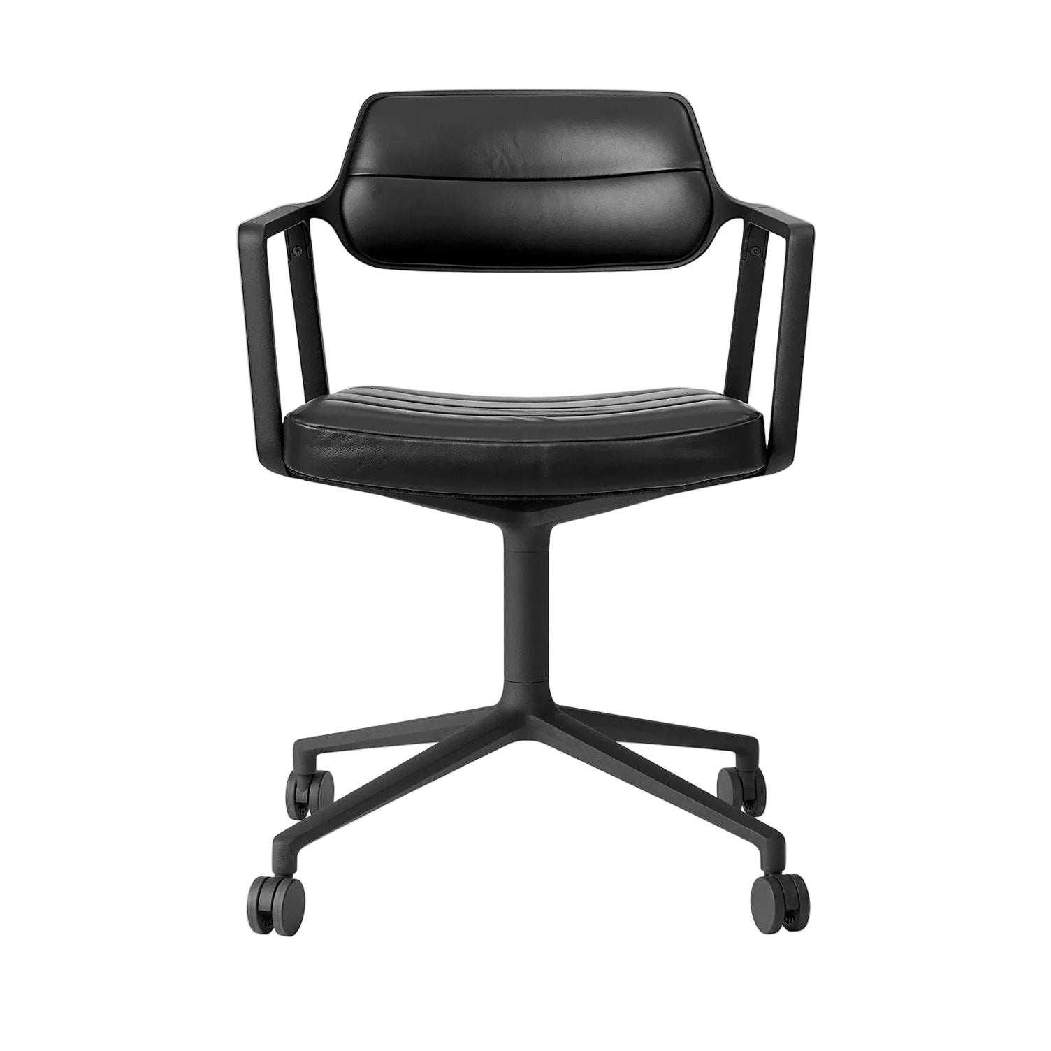 Office Chair 453 Black Leather with Black Metal Base