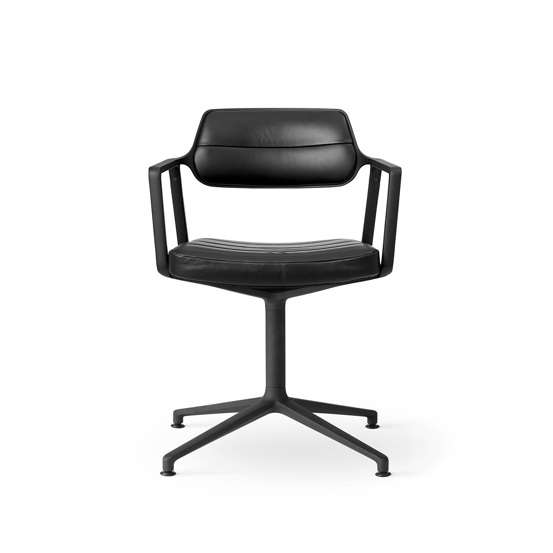 Office Chair 453 Black Leather with Black Metal Base