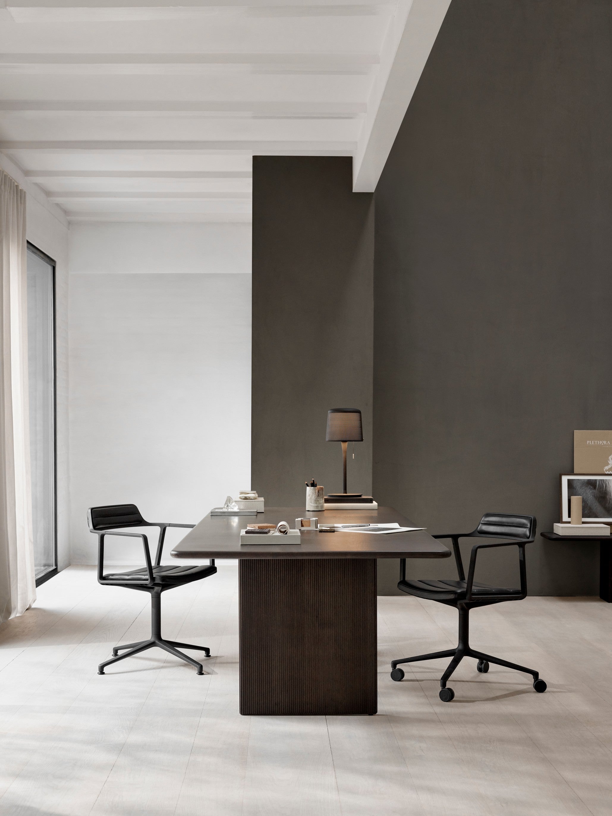 Office Chair 452 Black Leather with Black Metal Base