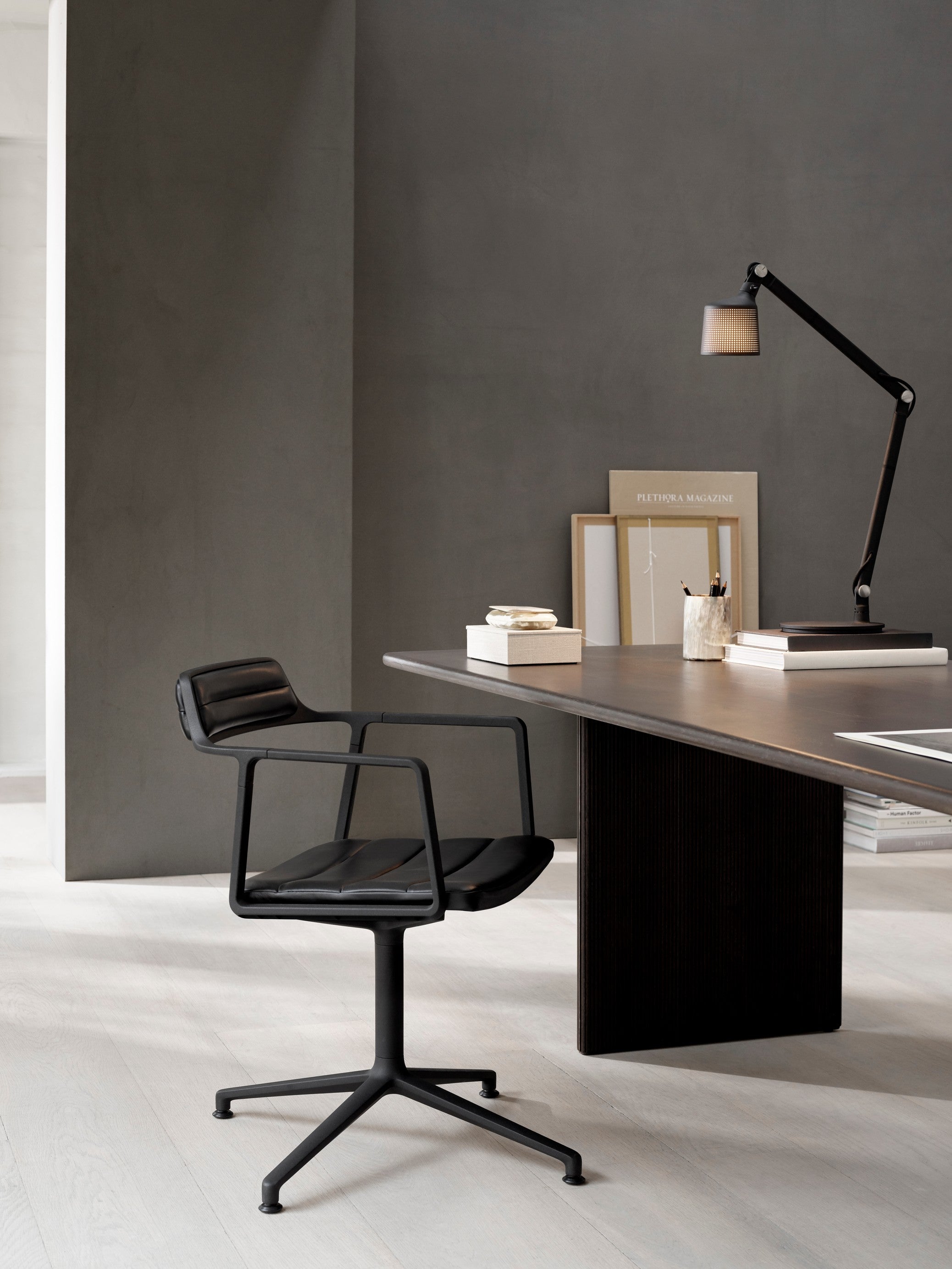 Office Chair 452 Black Leather with Black Metal Base