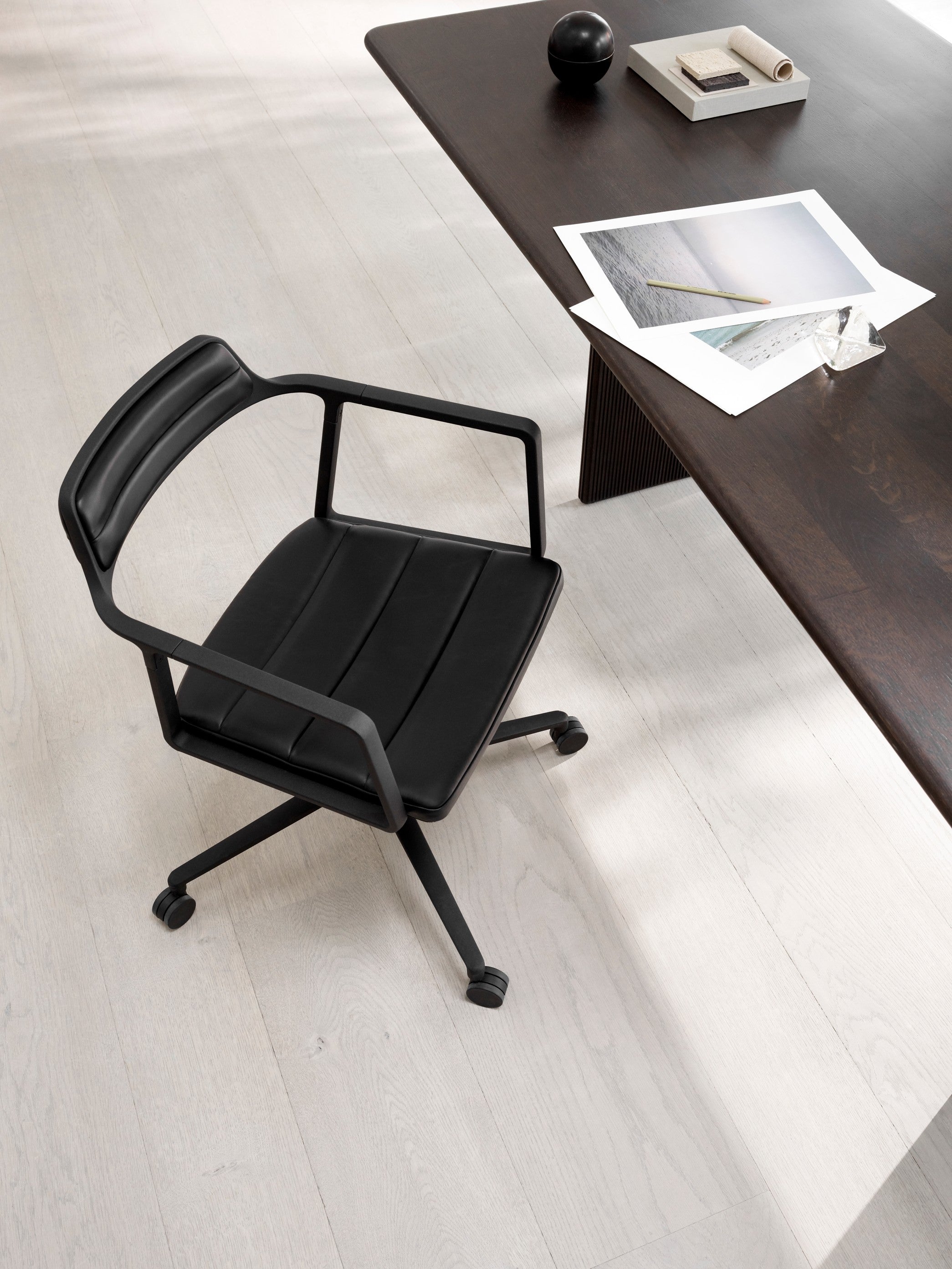 Office Chair 452 Black Leather with Black Metal Base