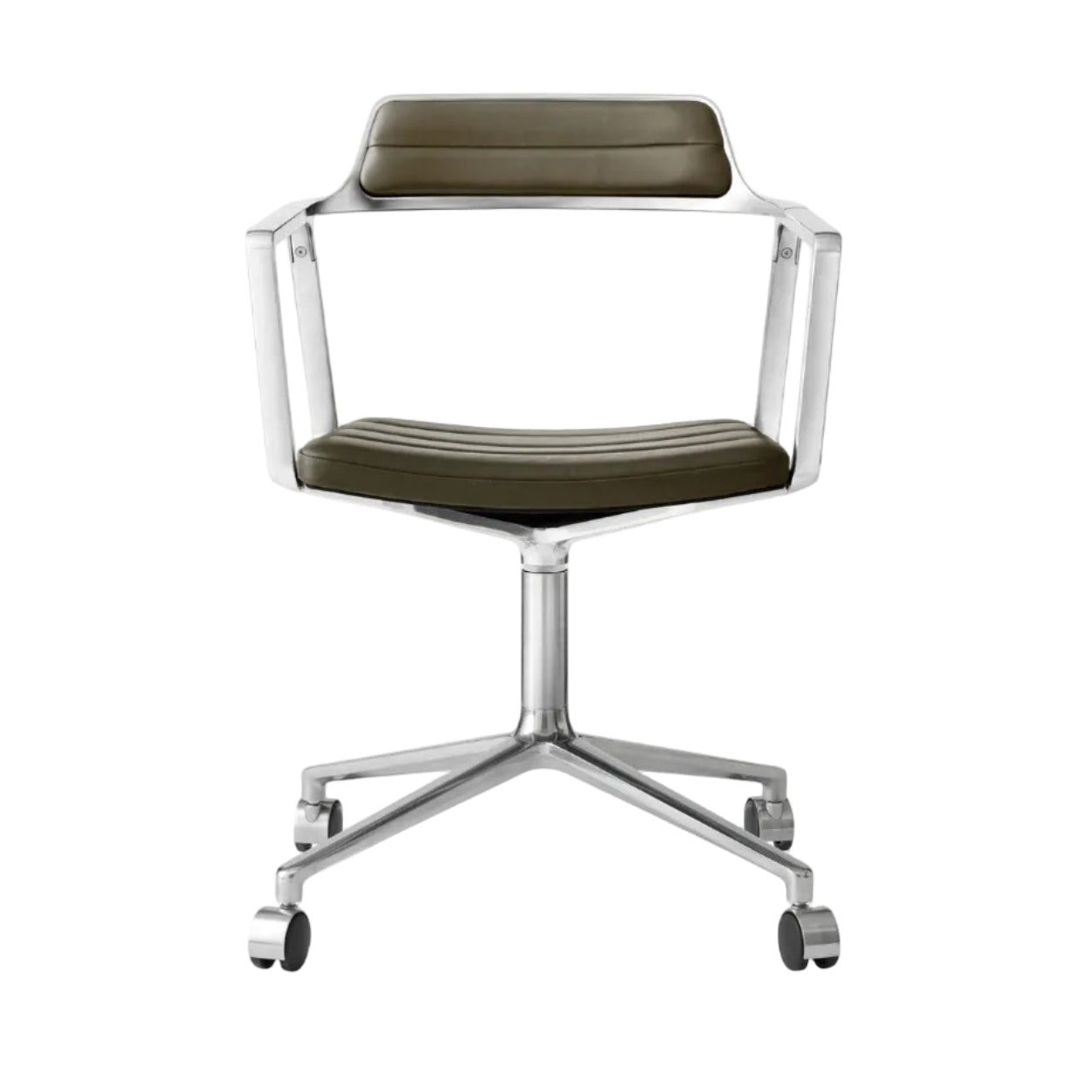 Office Chair 452 Green Leather with Metal Base