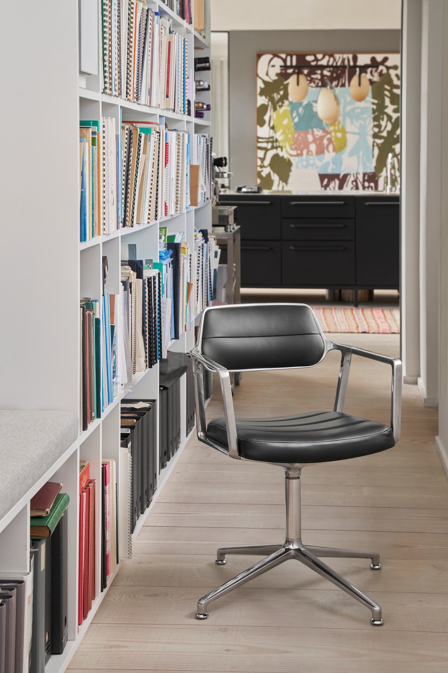 Office chair 453 black leather with metal base