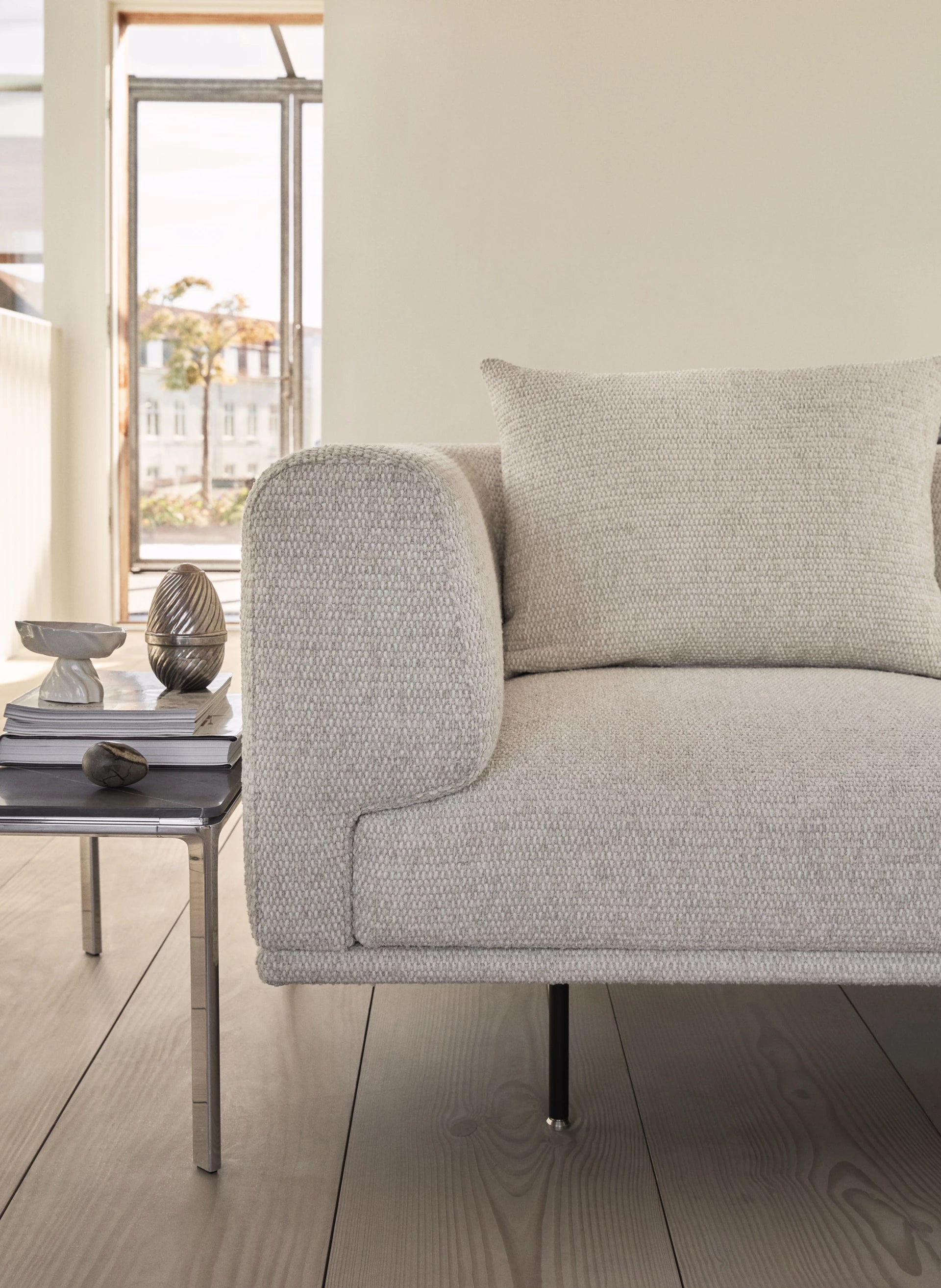 3-Seater Sofa CHIMNEY Brown Boucle with Black Base