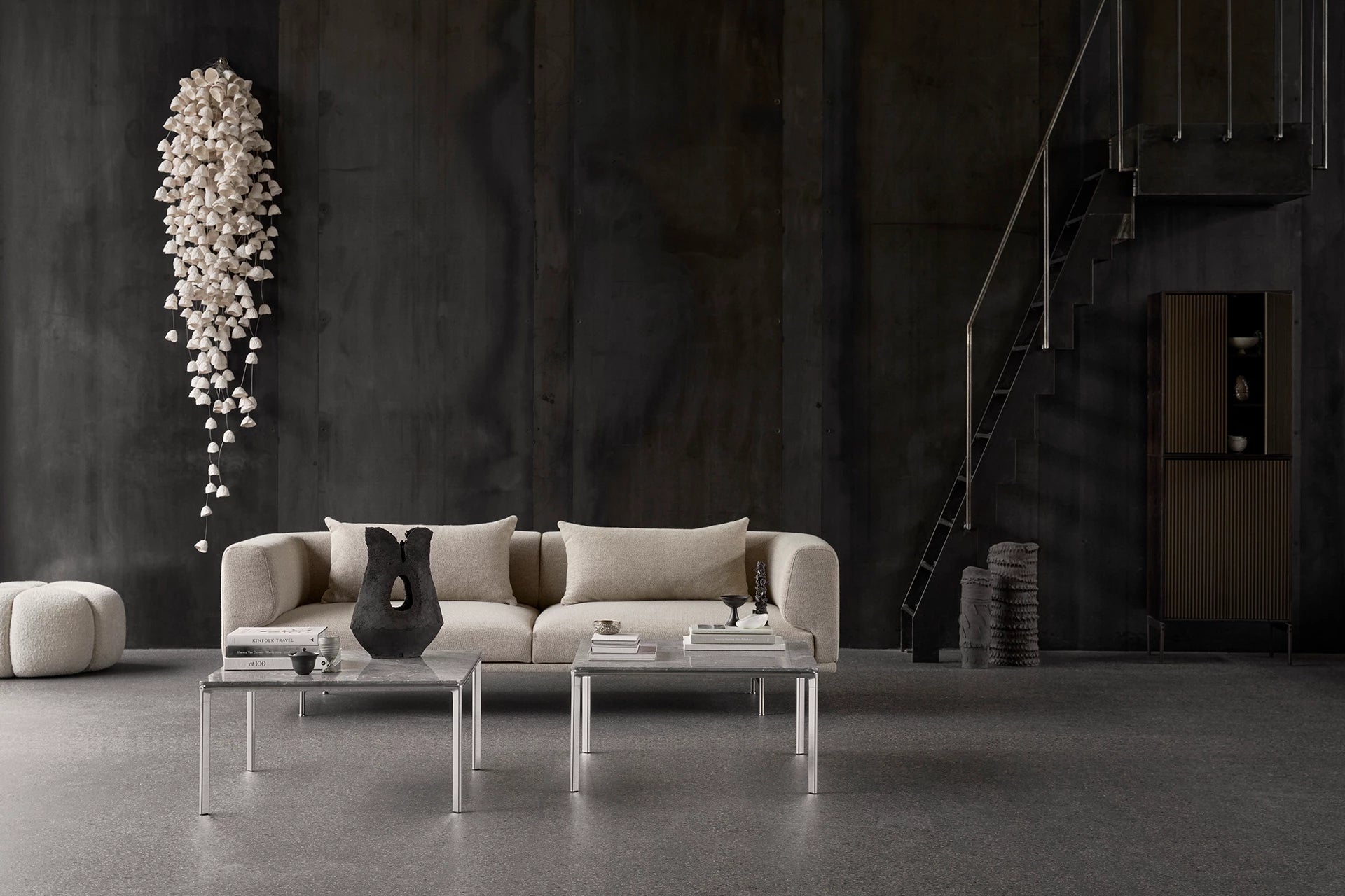 3-Seater Sofa CHIMNEY Brown Boucle with Black Base