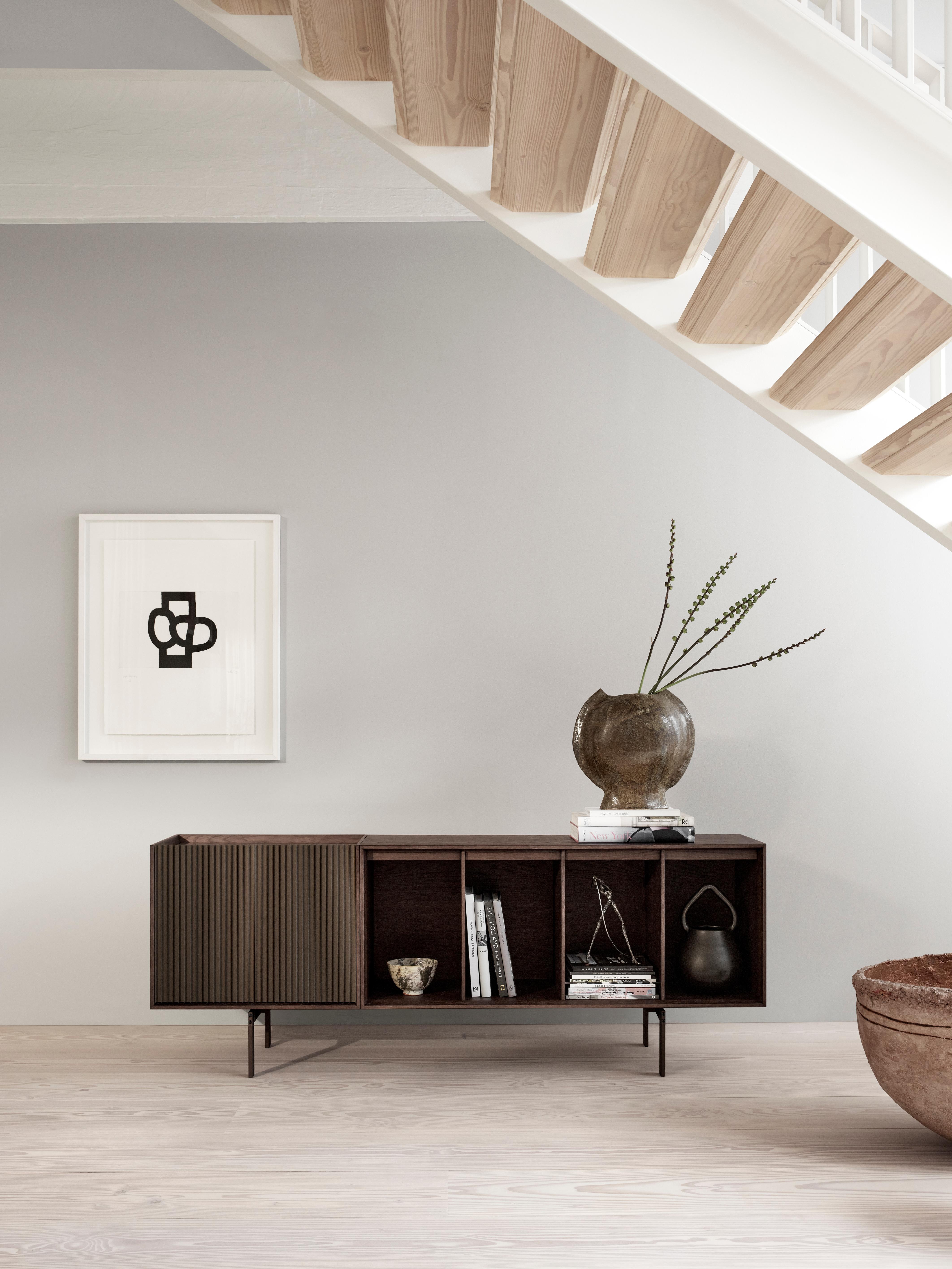 H1 dark oak veneer chest of drawers with gray marble