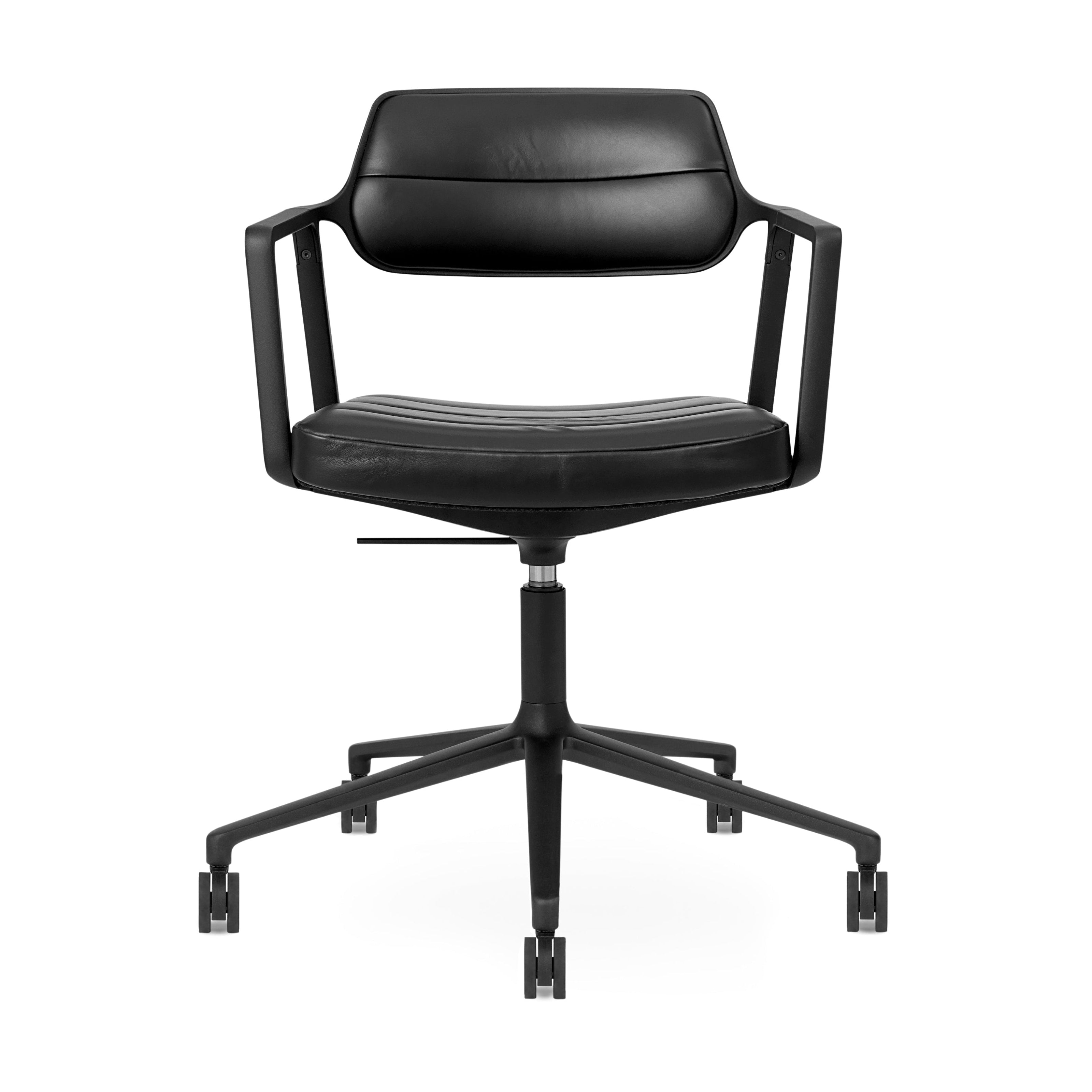 Office chair 453+ black leather with black metal base