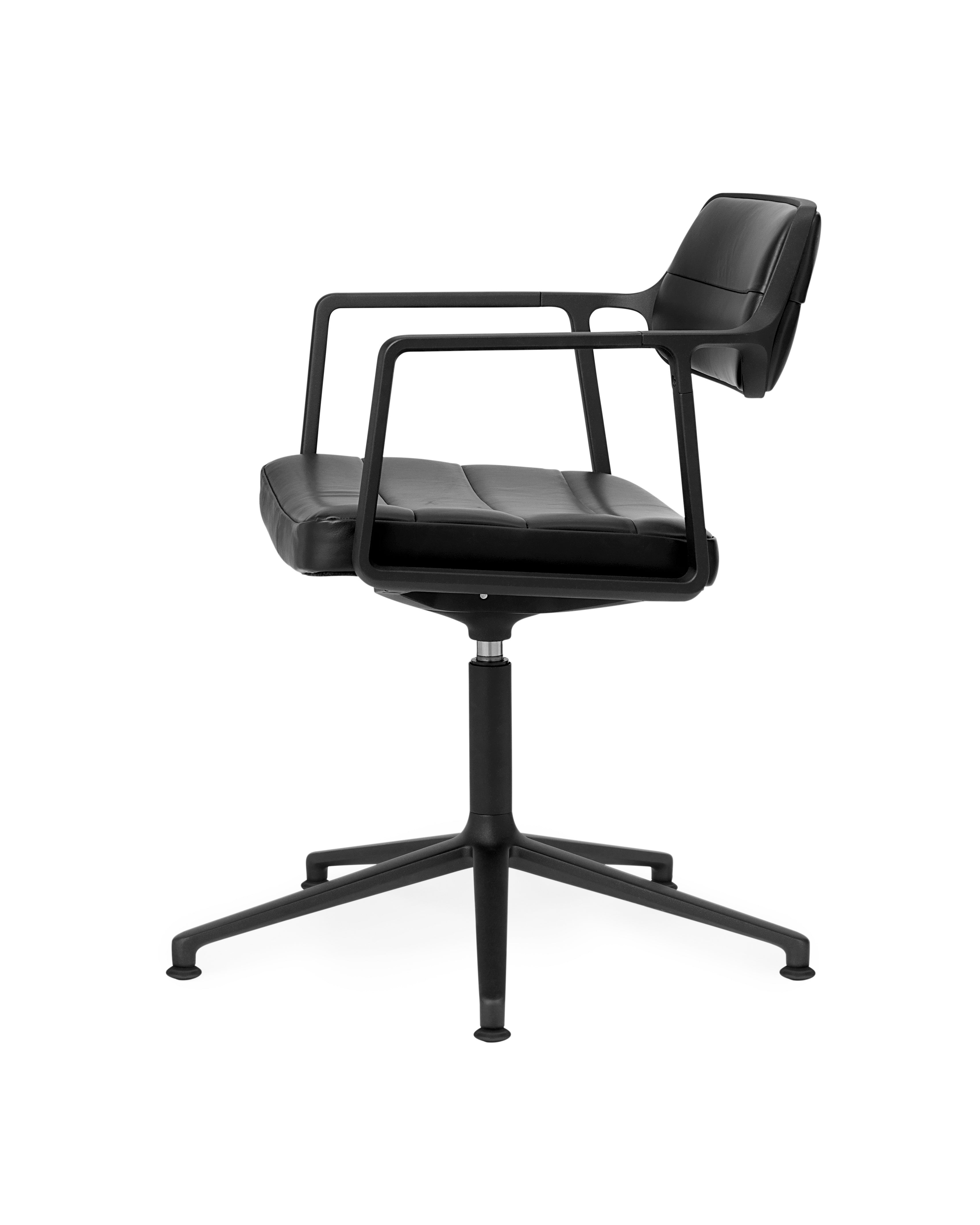 Office chair 453+ black leather with black metal base