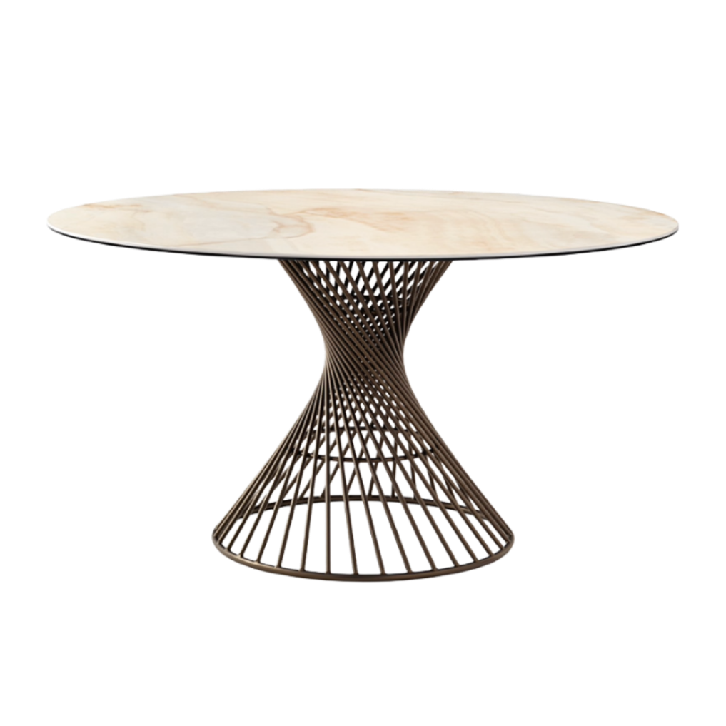 Kruhový stôl VORTEX krémová doska s hnedým podstavcom