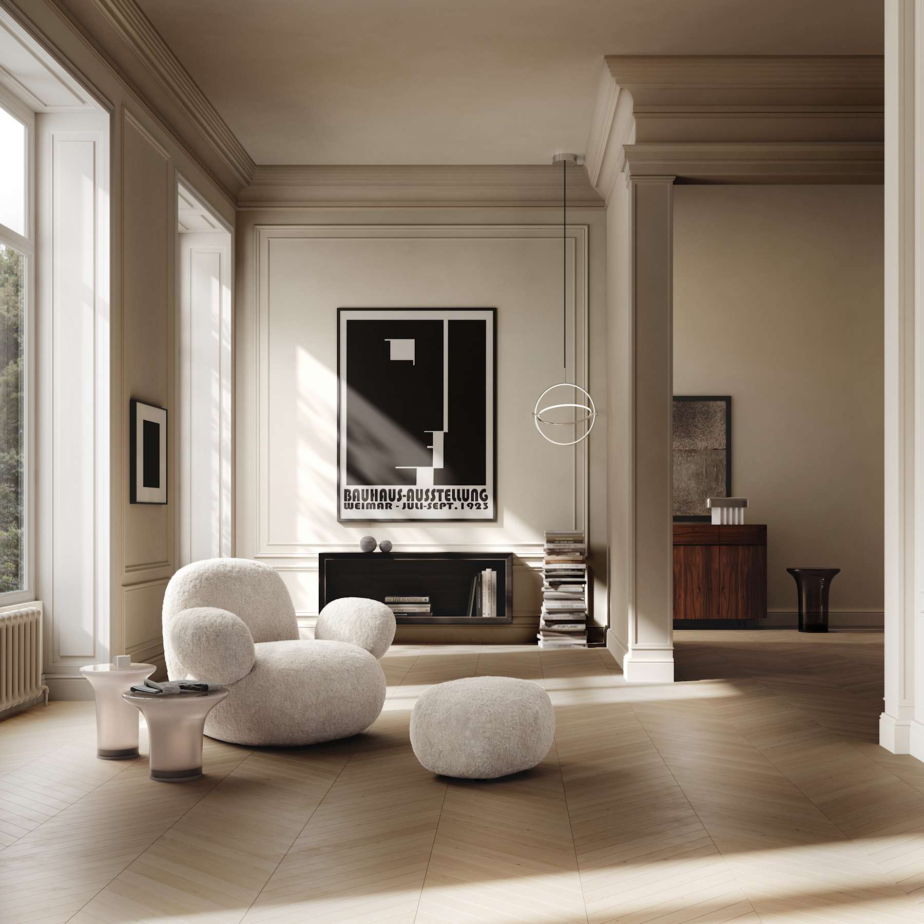 Sheepskin fabric armchair TOE FLAT broken white