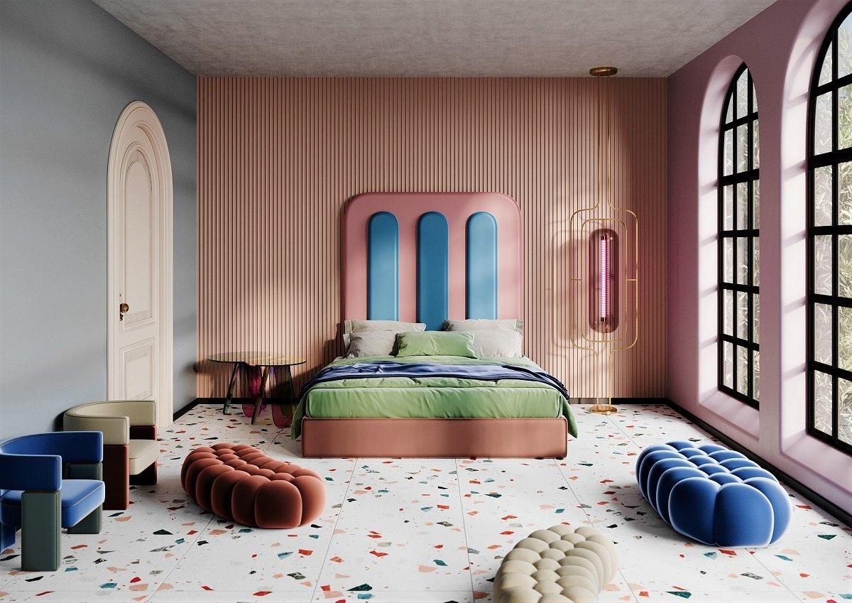 Wezgłowie BISQUIT różowy z niebieskim Happy Barok Eye on Design