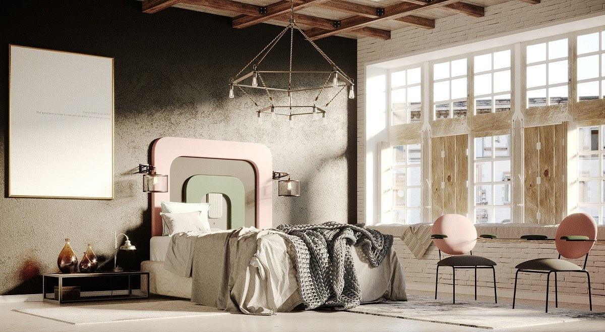 Wezgłowie PLUM 4 zielony z różowym Happy Barok Eye on Design