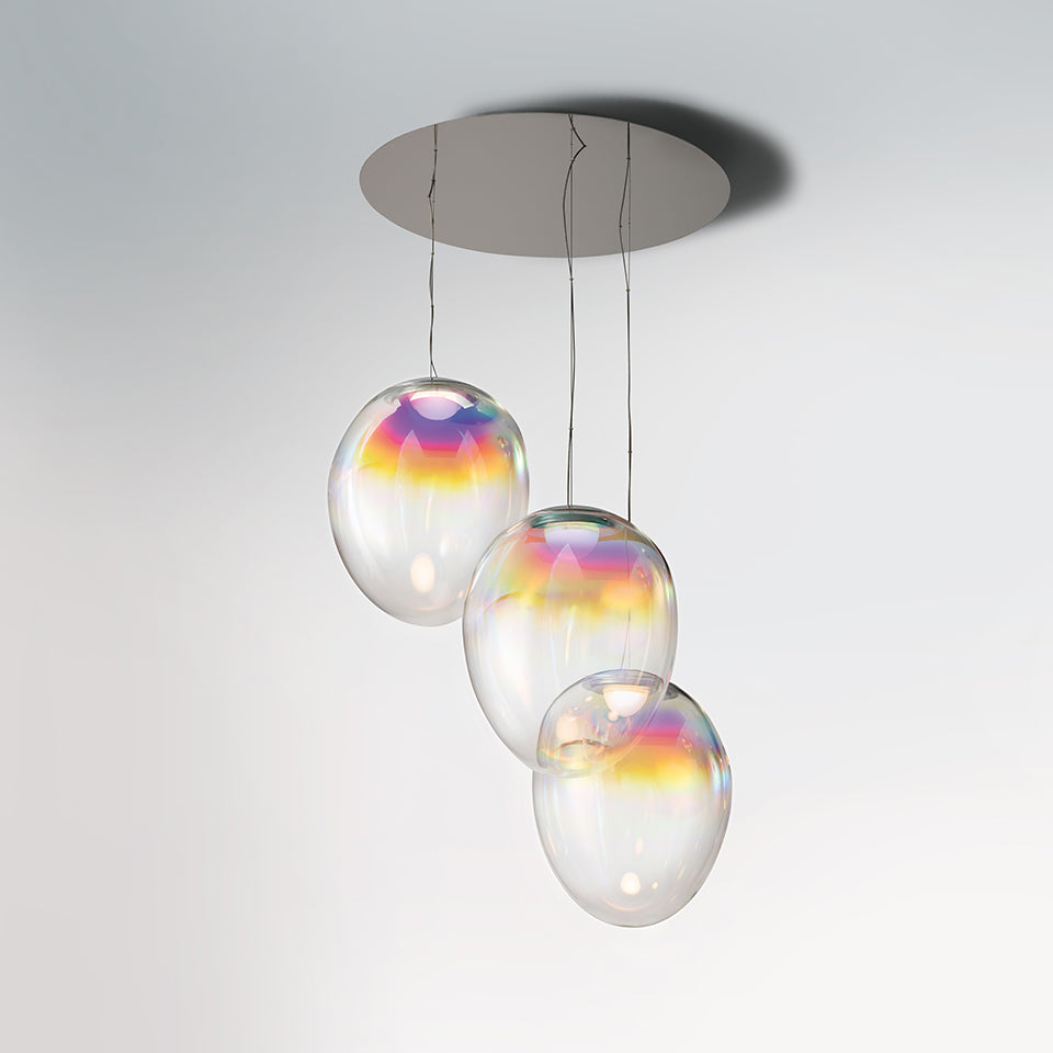 Hanging Lamp STELLAR NEBULA CLUSTER CIRCULAR iridescent blown glass